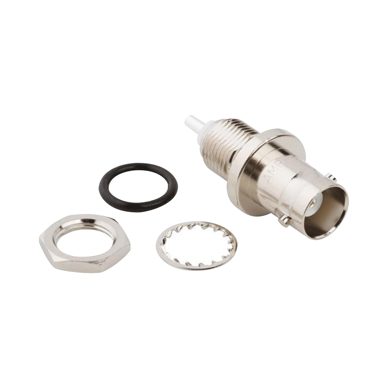 Conector BNC Hembra para Chasis en Doble D Plano, 4 GHz, Amphenol UG-657/U, Níquel/ Plata/ Teflón.