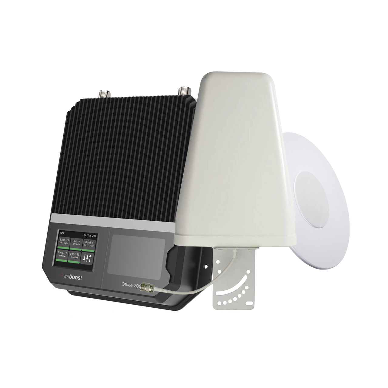 KIT Amplificador de señal celular 4G LTE, 3G y VOZ con antena direccional. Especial para cubrir áreas de hasta 4300 Metros Cuadrados por ser de grado comercial e industrial. Soporta múltiples operadores, tecnologías y usuarios.