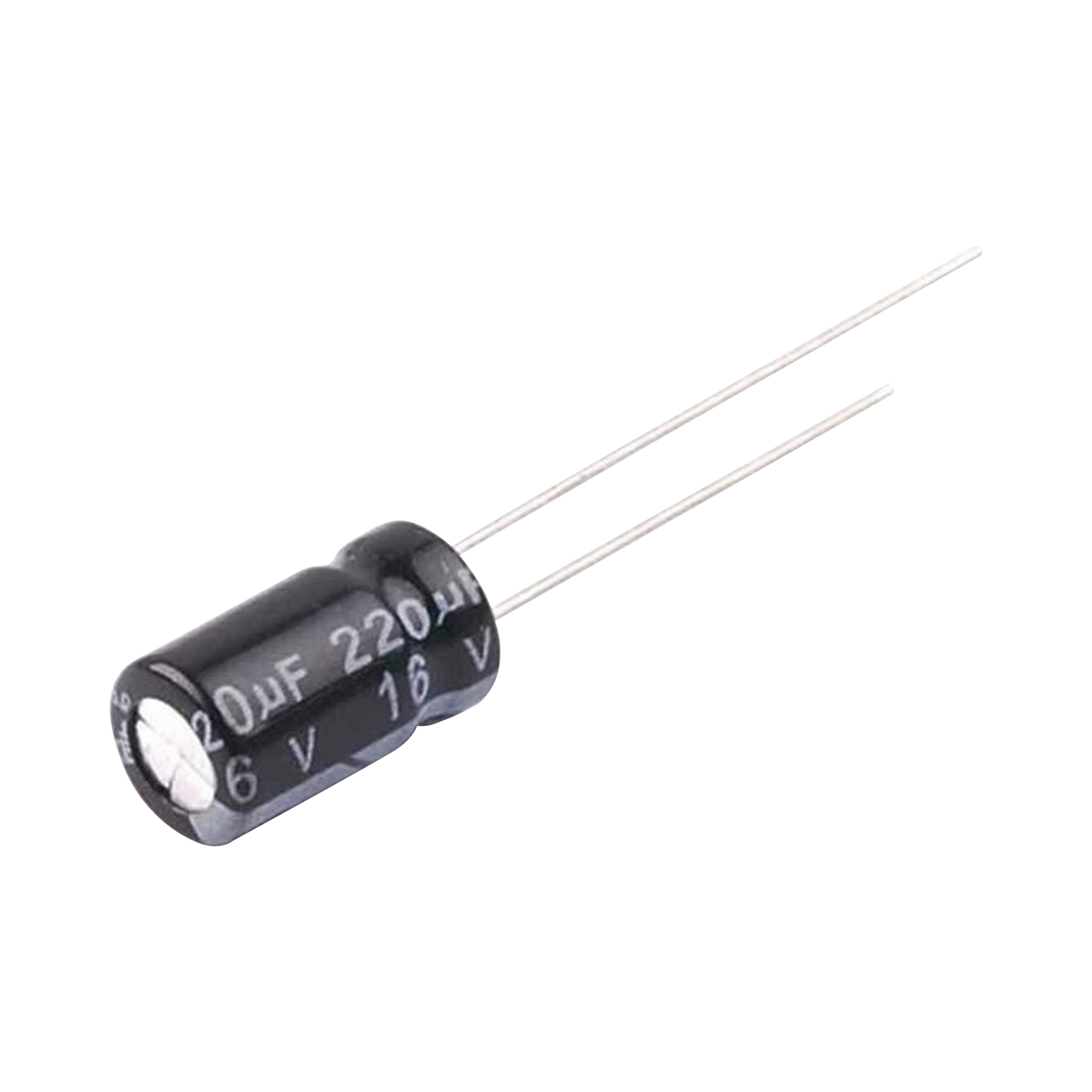 Capacitor Electrolítico en Aluminio, Radial de 220 µFd, 16 Vcc, 105 °C, 6.3 x 11 mm.