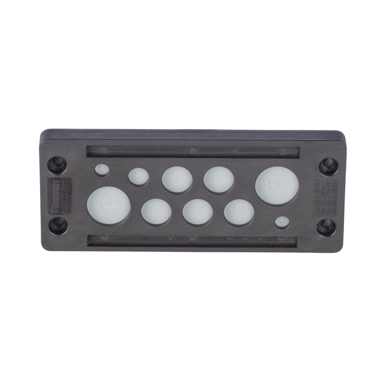 Pasacable de 10 Orificios de Marco Rectangular, IP65, 4.41 X 1.42, para Cables no Terminados, Color Negro.