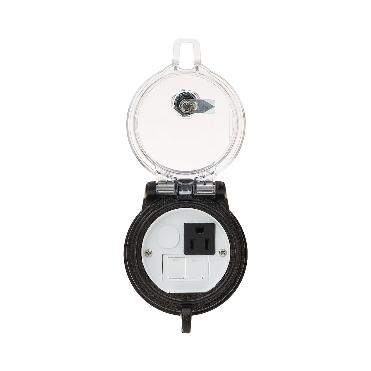 Dispositivo Circular de Puertos de Acceso a Datos, Con Dos Espacios Para Módulos Mini-Com y Un Receptáculo NEMA 5-15R, Protección IP66, de 3 de Diámetro