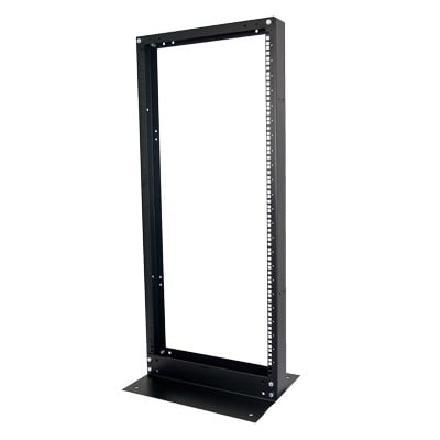 Rack de 2 Postes, Estándar 19, 24 Unidades, Fabricado en Acero, Base L para Anclar a Piso.