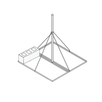 Base No Penetrante Base de 0.9 x 0.9 m con Mástil de 1.5 m x 2 diam. Ced.30 para Instalación de Antenas (HOT-DIP).