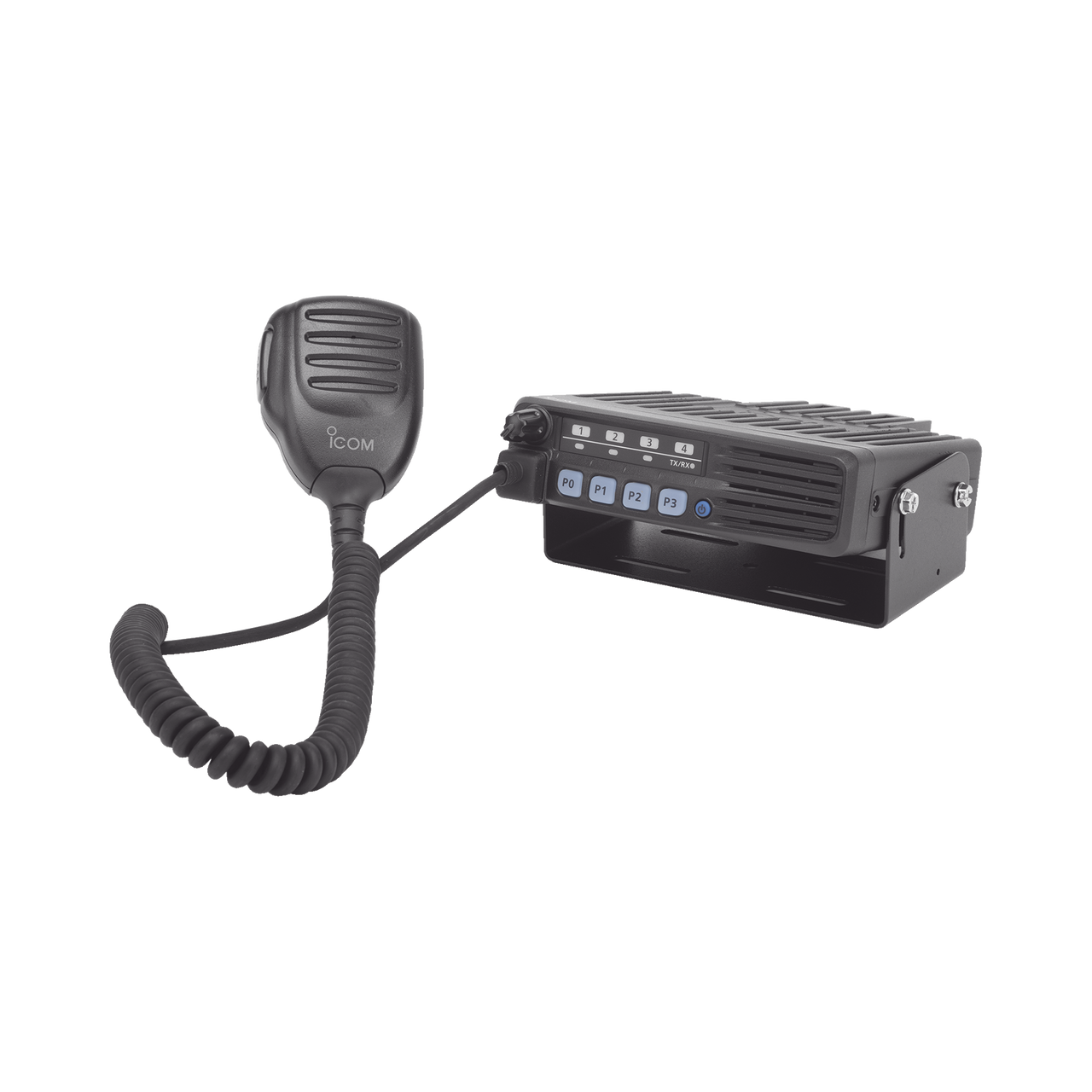 Radio Móvil Analógico en rango de frecuencia 400-470 MHz, 50 W de potencia de RF.  Incluye micrófono, cable de corriente y bracket.