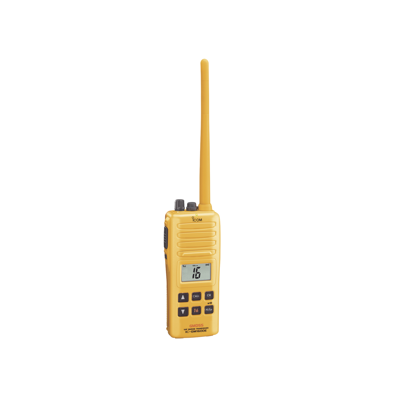 Radio Portátil Marino, 2W, cumple con las regulaciones GMDSS, Tx:156.025-157.425MHz, Rx:156.050-163.275MHz, sumergible IPX7. Incluye: antena, batería BP-252, batería BP-234, cargador y clip