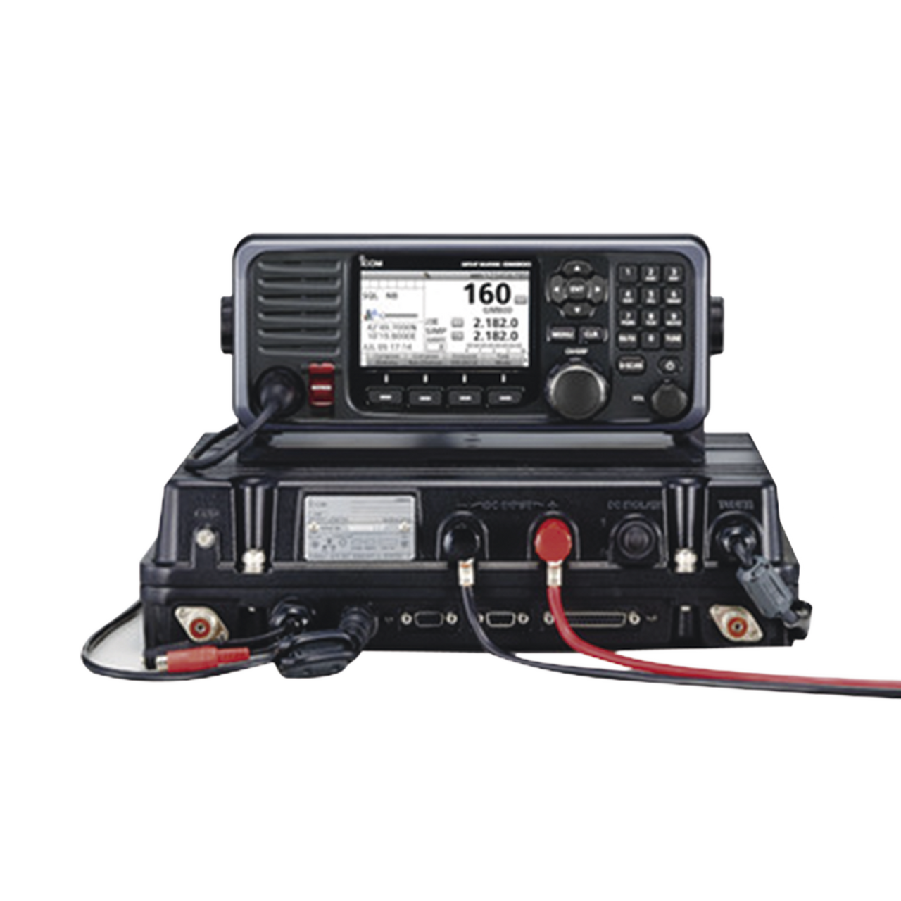 Radio móvil marino en la banda de MF/HF, cumple con GMDSS bajo el requerimiento de SOLAS, pantalla de 4.3 pulgadas. Incluye micrófono y kit de montaje.