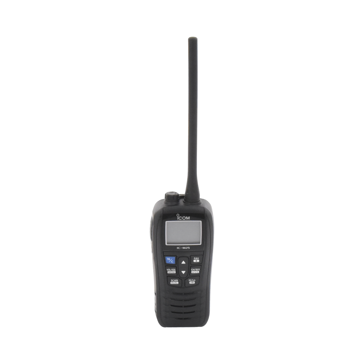 Radio portátil marino color negro, 5 W de potencia RF, 0.5 W de salida de audio, flotante, sumergible IPX7, Tx: 156.025-157.425MHz, Rx: 156.050-163.275MHz , incluye batería de 1500mAh, cargador, antena clip y correa de mano
