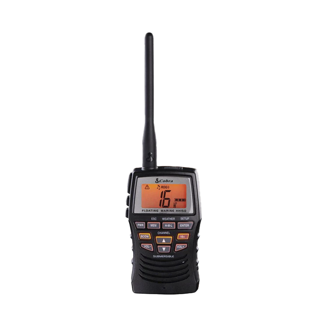 Radio portátil marino flotante y sumergible con potencia de RF de 3 Watts.