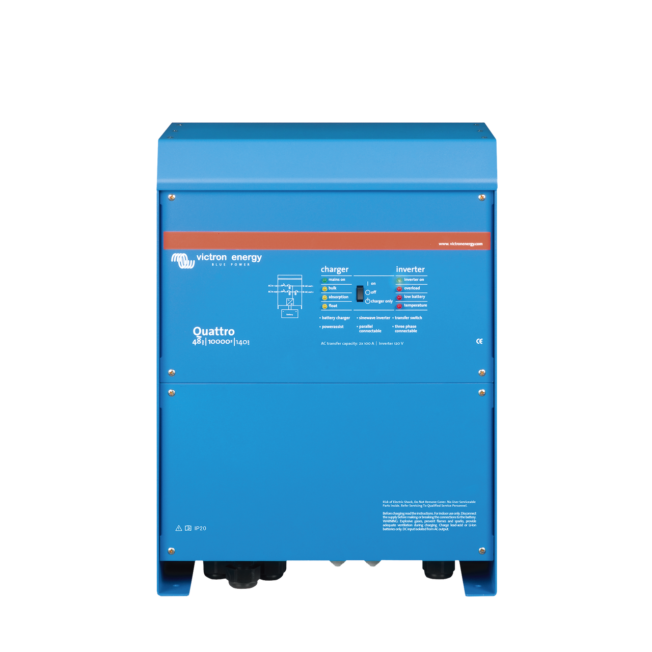 Quattro 48/10000/140-100/100 / Inversor Cargador de Onda Pura / Entrada 48 Vcc / Salida 8000 W 120 Vca  60 Hz