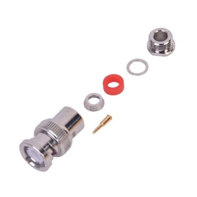 Conector BNC Macho de Rosca para Cable RG-58/U, RG-142/U, Níquel, Oro, Delrin. .