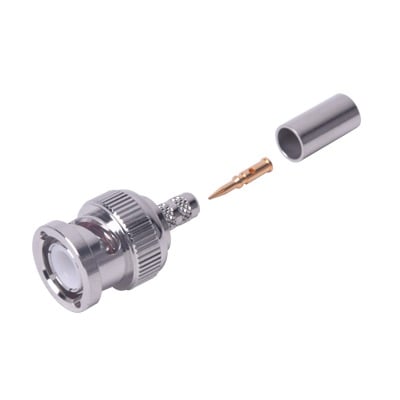 Conector BNC Macho de Anillo Plegable para Cable LMR-195, RG-58/U, RG-142/U, Níquel/ Oro/ Delrin.