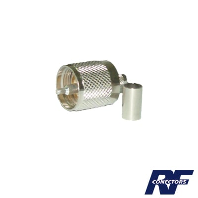 Conector UHF Macho (PL-259) de Anillo Plegable para Cable Coaxial RG-8/X, 9258, LMR-240,  Níquel/ Plata/ Baquelita.