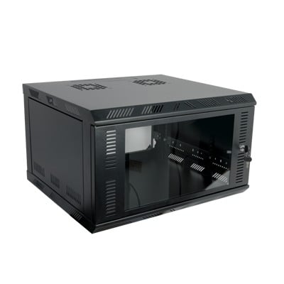 Gabinete para Montaje en Pared, Puerta de Cristal Templado, Cuerpo Fijo con Rack 19 de 16 Unidades