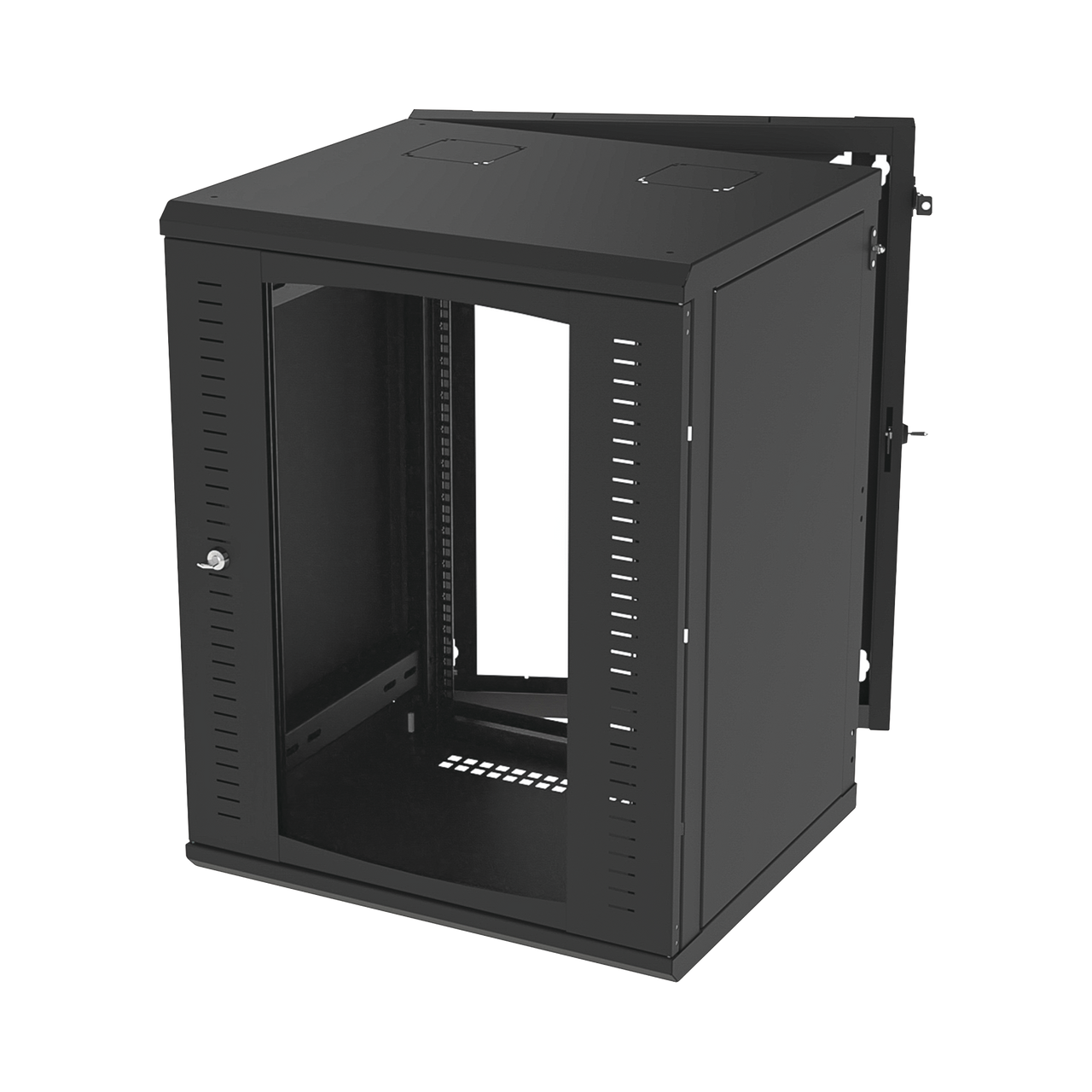 Gabinete Abatible de Pared (Con Marco Trasero) con Rack 19 de 16 Unidades. Ventana de Cristal Templado.